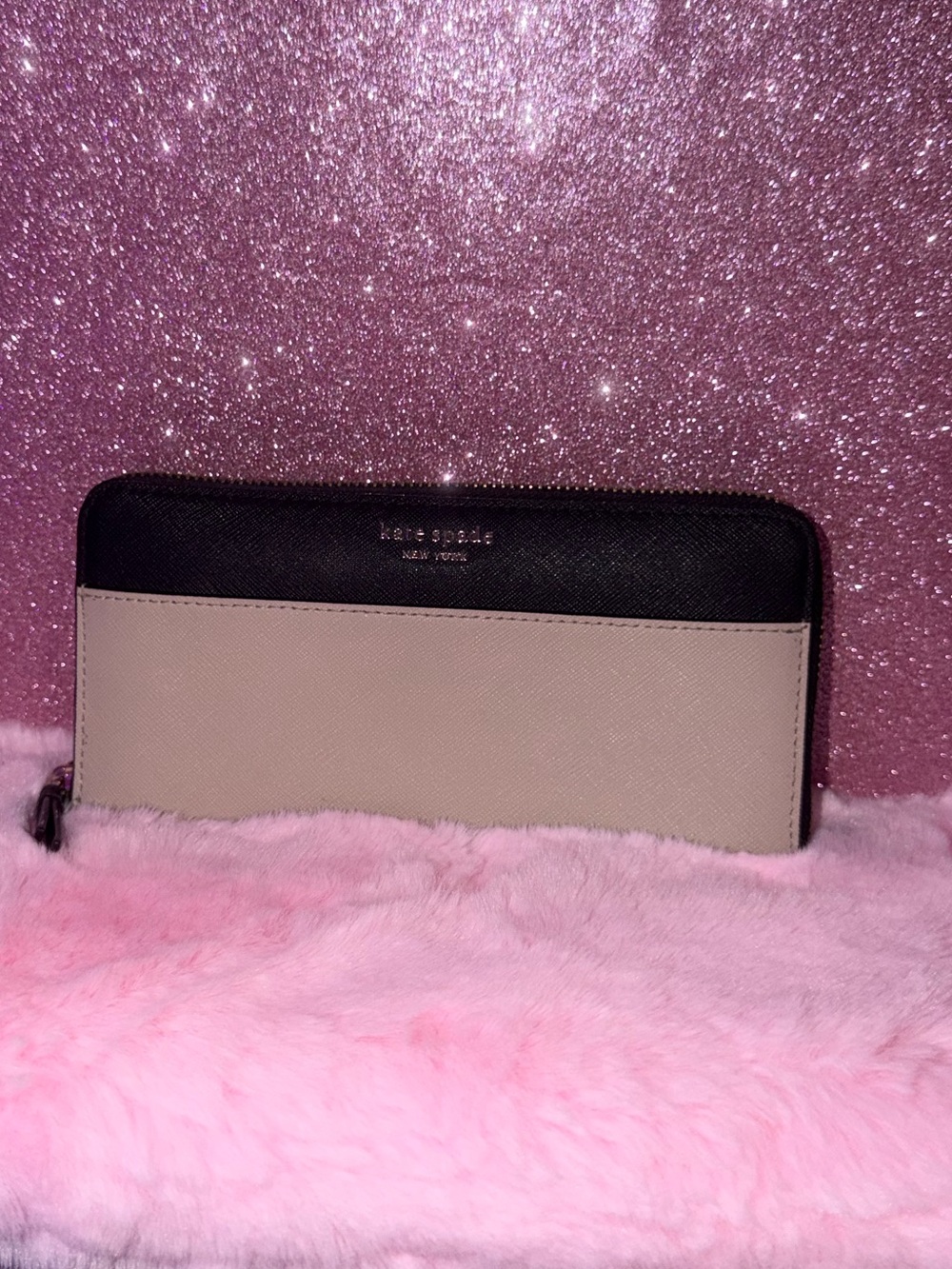 Kate Spade Cameron Street Lacey Zip Around Wallet - Black / Beige Saffiano